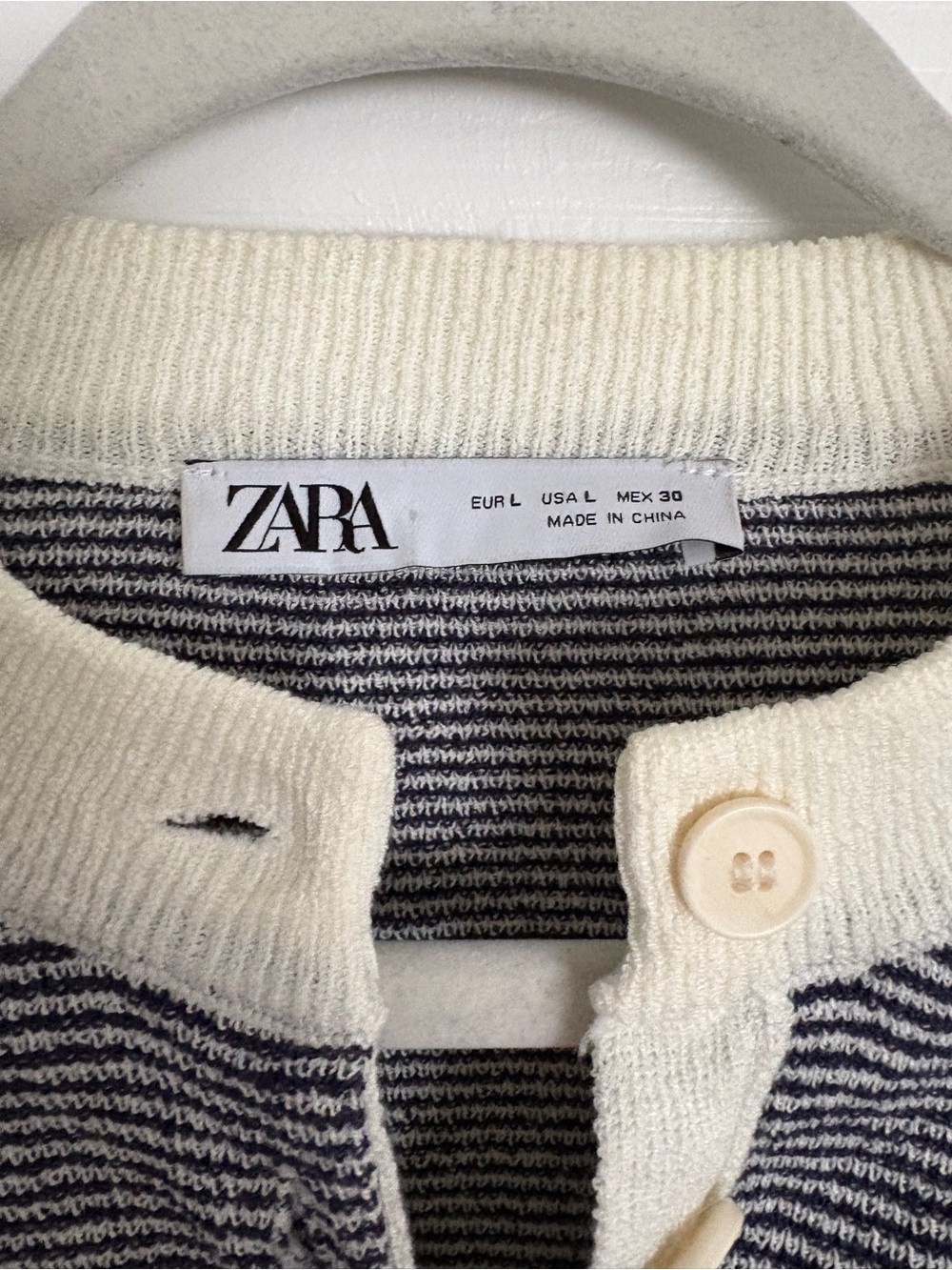 Zara Cream and Navy Striped Button Top